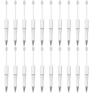 Beadable Pens, 20 Pack Black Ink Plastic Bead Pen DIY Ballpoint Pens, Silver - Image 1 of 4