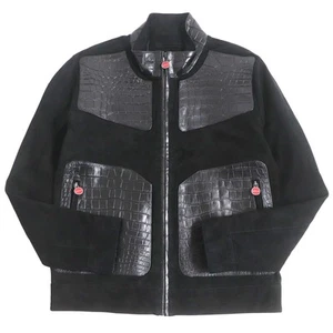 [USED] KITON lambskin suede crocodile leather blouson jacket/rider black size 50 - Picture 1 of 10