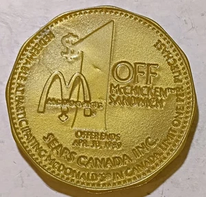 Canadá - 1989 1 $ de descuento McDonalds Big Mac pollo Sandwich Sears Canada Inc. - Imagen 1 de 2