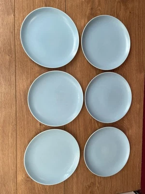 Vintage Poole Pottery Twintone Blue 9 inch Dinner Plates x 6 - Retro Dining Set - Image 1 of 4