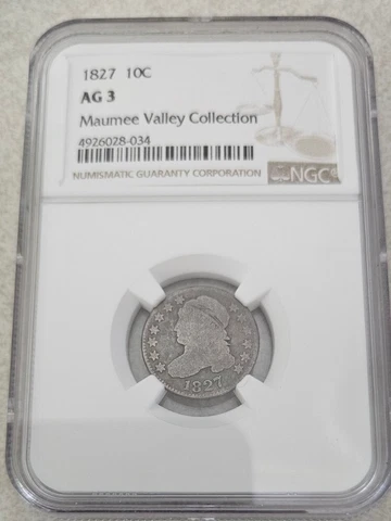 1827 AG3 NGC Capped Bust Dime 10c - Maumee Valley Cover