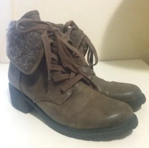 Women's Roxy Pepper Cuffed Combat  Boots   Gray Brown Size 8 1/2 M Pre Owned - Picture 1 of 8