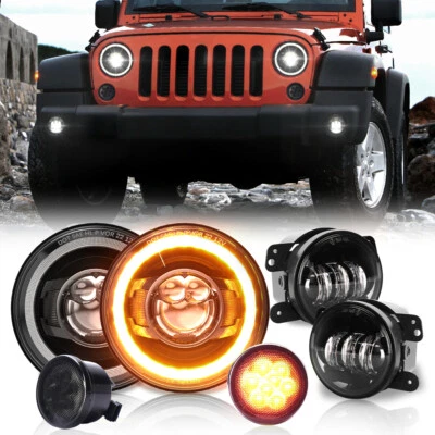 Combo 7" LED Headlights DRL Turn Signal Fog Lamp For Jeep Wrangler JK 2007-2018 - Image 1 of 4