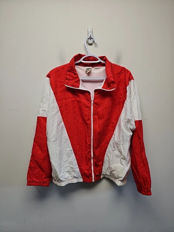 Chaqueta cortavientos vintage años 90 BODY WRAPPERS nailon roja blanca cremallera grande  Foto 1 de 4