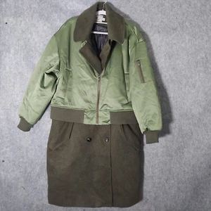 ASOS Bomber Trench Coat 12 Hybrid Puffer Wool Military Pockets Zip Button Olive - Picture 1 of 11