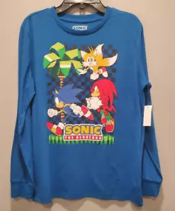 NWT Sonic the Hedgehog Long Sleeve Tee Shirt Blue Size 18/20 - Picture 1 of 3