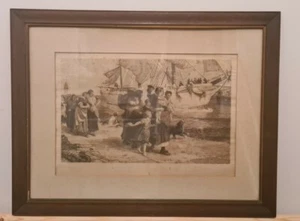 Gerahmter antiker Druck Phil R Morris - signiert - Gravur - Schiffe - Bild 1 von 12