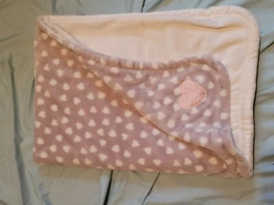 Carter's baby blanket gray with pink heart fleece EUC - Image 1 of 3