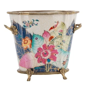 Tobacco Leaf Porcelain Cachepot Planter With Bronze Ormolu - Picture 1 of 4