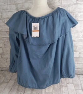 Michael Kors Chambray Top Coastal Flounce Womens 3X Festival Boho Beachy - Picture 1 of 9