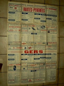 Affiche Ancienne Hautes Pyrénées Gers 1952 Garage Automobile Camion Pneu Poster - Picture 1 of 3