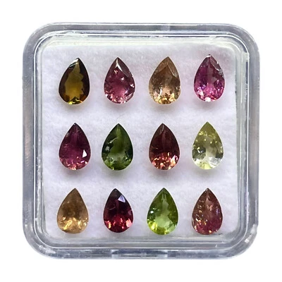 12 Pcs Natural Multi-Color Tourmaline Pear Cut 6x4mm – 5.60 Cts Loose Gemstones - Image 1 of 4