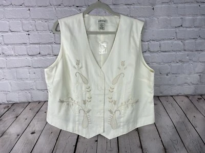 Colete Bordado Orvis Feminino Extra Grande 18/20 Off-White Clássico Cottagecore NOVO - Imagem 1 de 4