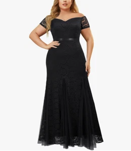 Miusol Plus Size Formal Off Shoulder Floral Lace Mermaid Maxi Dress (Black, 1XL) - Picture 1 of 4