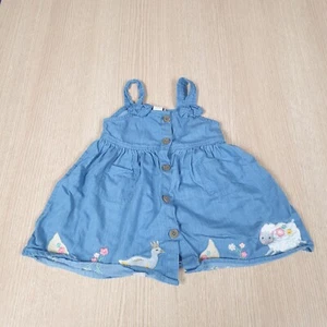 Monsoon Pinafore Dress Girls 6-12 Months Blue Baby Duck Button Up 100% Cotton - Picture 1 of 9