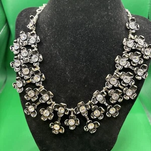 Joan Rivers Glamorous Black Flower Crystal Dangle Bib Statement Necklace - Picture 1 of 8