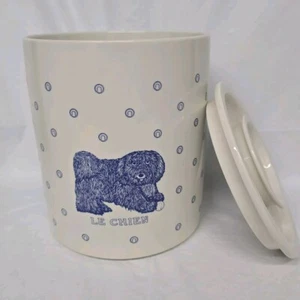 Vintage French Blueby Taylor & NG Blue Dog Treat Canister Porcelain 7x6 In 1984 - Picture 1 of 13
