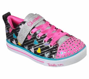 NEW KIDS GIRLS SKECHERS TWINKLE TOE SPARKLE LITE HEART SKETCH STRAP LACE SNEAKER - Picture 1 of 5