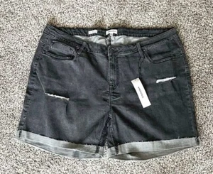 NWT VIGOSS Black Denim High Rise Distressed Cut Off Jean Shorts Women’s 24 W - Picture 1 of 8