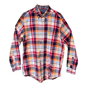 Club Room Mens Plaid Long Sleeve Shirt Size Medium Blue Orange Red Yellow Cotton - Picture 1 of 9