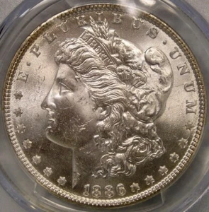 DÓLAR DE PLATA MORGAN 1886 ATRACTIVO HERMOSO BRILLO GEMA DETALLE NÍTIDO PCGS NUEVO 65 - Imagen 1 de 4