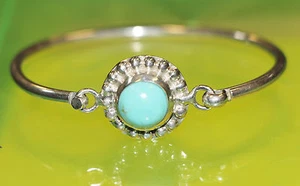 925 STERLING SILVER vintage ANGLE BRACELET blue stone TURQUOISE ladies LQQK NICE - Picture 1 of 12
