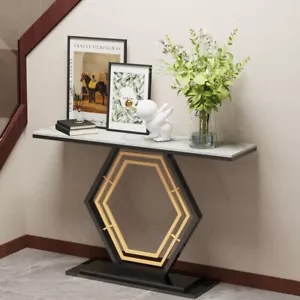 Modern Console Entryway Table with Geometric Base Sintered Stone Top 47.2” Long - Picture 1 of 13