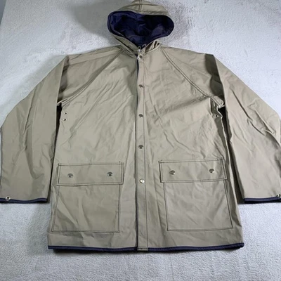 复古 Van Heusen 夹克男式大号棕褐色乙烯基连帽长雨衣台湾 80 年代 — 第 1/4 张图片