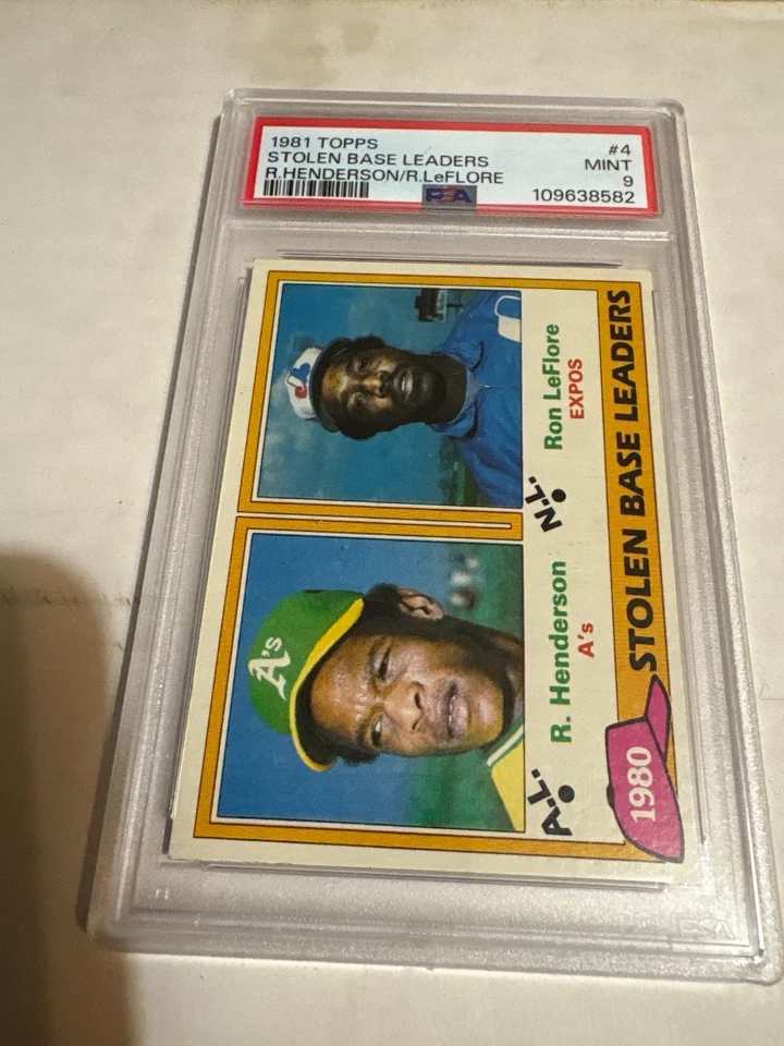 1981 TOPPS  STOLEN BASE LEADERS R.  HENDERS/R. LeFlore ON card Graded PSA 9 - Image 1 of 1