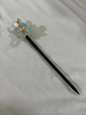Handmade Blue Glass Flower Wooden Hair Stick - New - Image 1 of 4