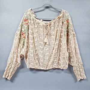 Blusa corta transparente bordada floral de encaje Free People Jubilee para mujer tostada mediana - Imagen 1 de 12