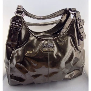 Coach Madison Maggie borsa a tracolla hobo in pelle verniciata canna di fucile oliva 18760 - Foto 1 di 17