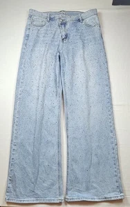 Vibrant VRBT Rhinestone Wide Leg Jeans For Women Size 11 Wide Criss Cross Waist - Picture 1 of 5