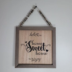 Home Sweet Home Wood Framed Wall Sign Rustic Beaded Hanging Decor 8 Inches Cute - Picture 1 of 5