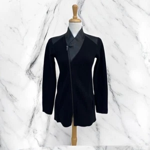 Eileen Fisher Moto Jacket Long Sz PP Petite Merino Wool Leather Zip Minimalist - Picture 1 of 14