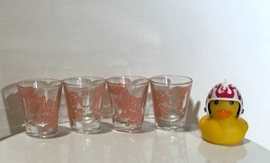 Set of 4 Vintage Hazel Atlas Dancing PINK ELEPHANT Whiskey Shot Glasses - Picture 1 of 7