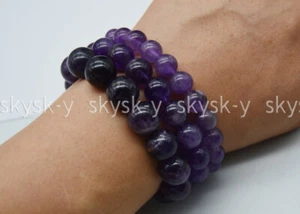 Bracciale elastico pietre preziose perle tonde ametista viola naturale originale 3 pezzi 7,5-8" - Foto 1 di 12