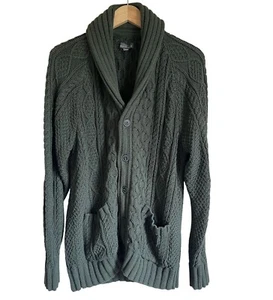L.L. Bean Signature Green Cable Knit Cardigan Sweater Men's Medium Heavyweight A - Picture 1 of 7