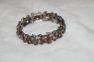 Sea Turtle Bracelet Two-Tone And Crystal Stretch Bracelet - Picture 1 of 6