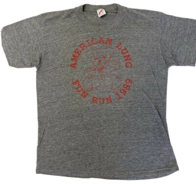 Vtg Jerzees 1989 American FuN LUNG RUN Tri Blend Single Stitch Rayon USA T Shirt - Image 1 of 3