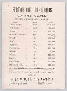 TARJETA COLECCIONABLE VICTORIANA JOYERÍA DIAMANTES HISTÓRICOS DEL MUNDO MERIDEN CT - Imagen 1 de 2