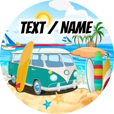 Beach Cake Topper Party Deco Celebration Edible Custom Personalised Name Surfing - Image 1 of 4