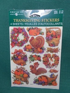 Adesivi Vintage American Greetings Ringraziamento Autunno Turchia Scoiattolo Nuovo - Foto 1 di 4