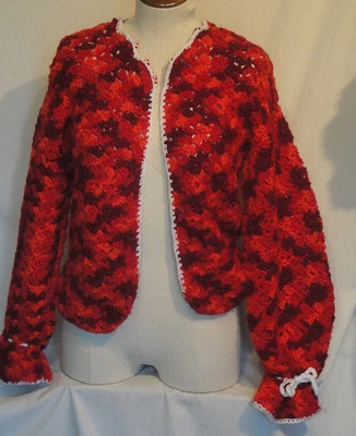 Suéter Vintage Tonos de Rojo Acrílico Ganchillo a Mano Años 70 B36 Foto 1 de 4