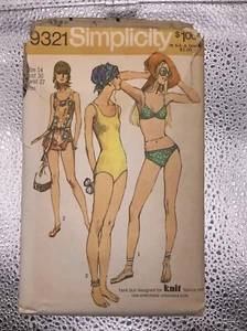 Simplicity 9321 Bikini + Swimsuits 1 Pc & 2 Pc Sz 14 Cut Sew Pattern VTG OOP 70s - Picture 1 of 5