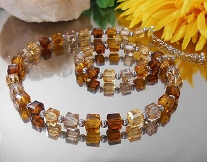 DESIGN Collier Würfelkette facettierte GLAS Würfel BRAUN BEIGE Töne - Bild 1 von 4