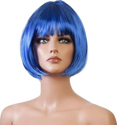 FAT-CATZ-COPY-CATZ UNISEX ELECTRIC BLUE FANCY DRESS COSTUME PARTY SHORT 20's STYLE BOB WIG FRINGE