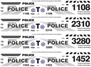 1/64 SCALE TORONTO POLICE DECALS -  FOR 8 CARS - 2013 INTERCEPTOR SEDAN - Bild 1 von 1