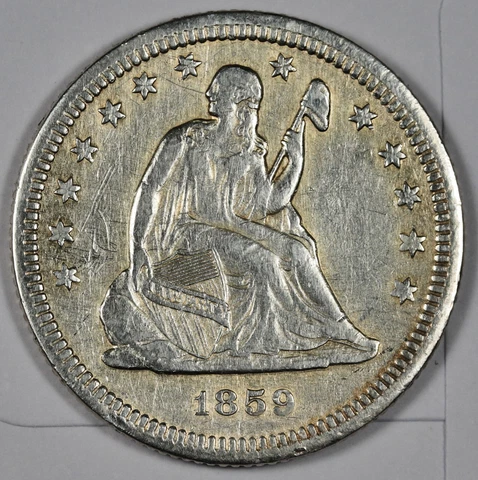 1859 Seated Liberty Quarter.  AU.  183398 Cover