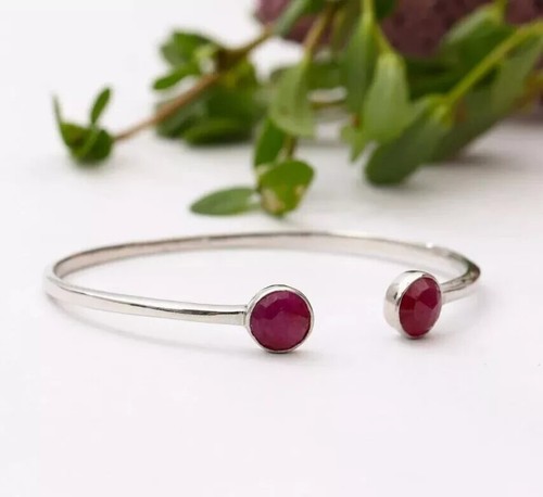 VALENTINO Bracciale Bracciale Pietra Preziosa Rubino Naturale Argento Sterling 925 Impilabile Regalo Aperto